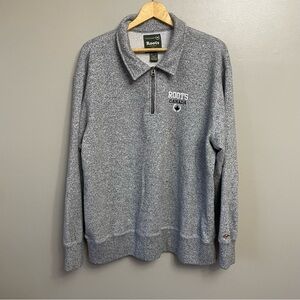 Roots Canada Mens XXL 1/4 zip pull over sweatshirt gray
